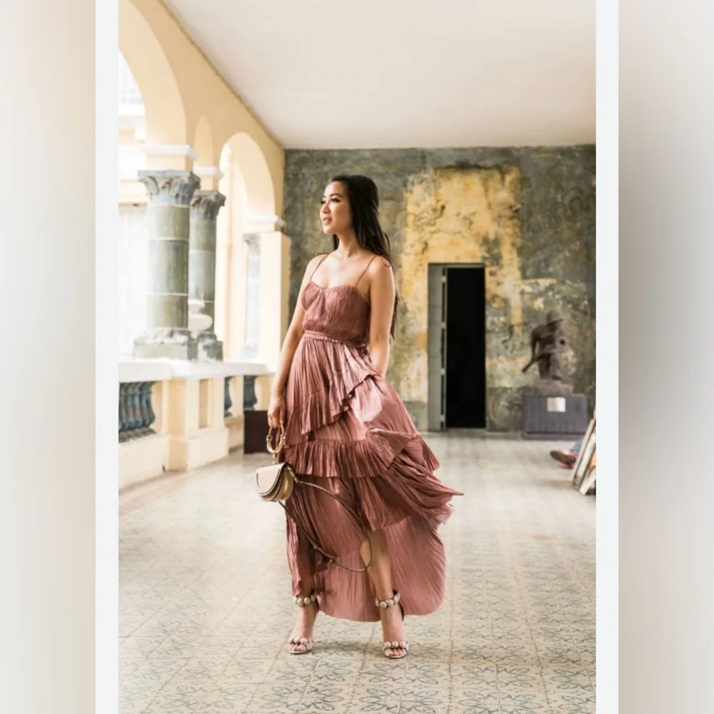 Ulla Johnson Delilah Plisse Matte Satin Midi Dress Size Large - Picture 2 of 10